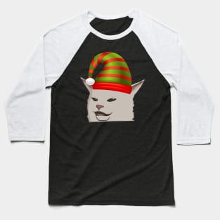 Funny Woman Yelling at a Confused Cat at Dinner Table (Christmas edition) Baseball T-Shirt